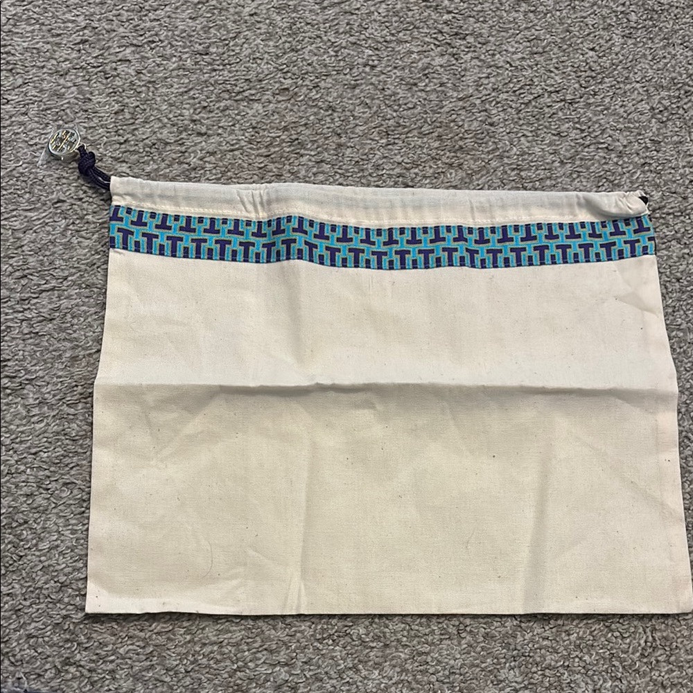 Tory Burch Canvas Drawstring Bag with Blue Pattern